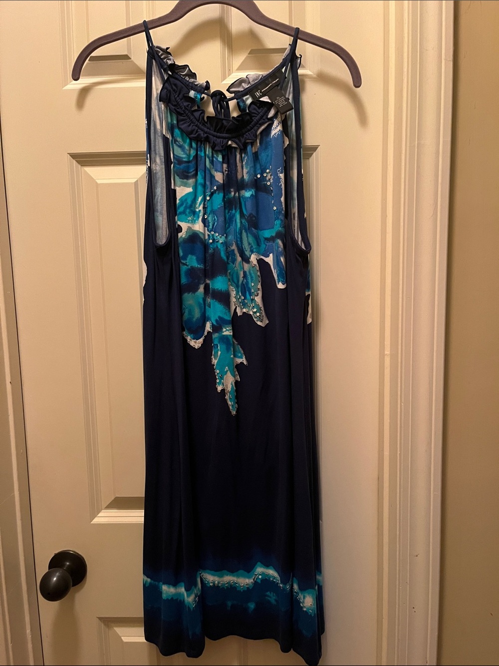 INC International Concepts Navy Dress with Teal and White Accents